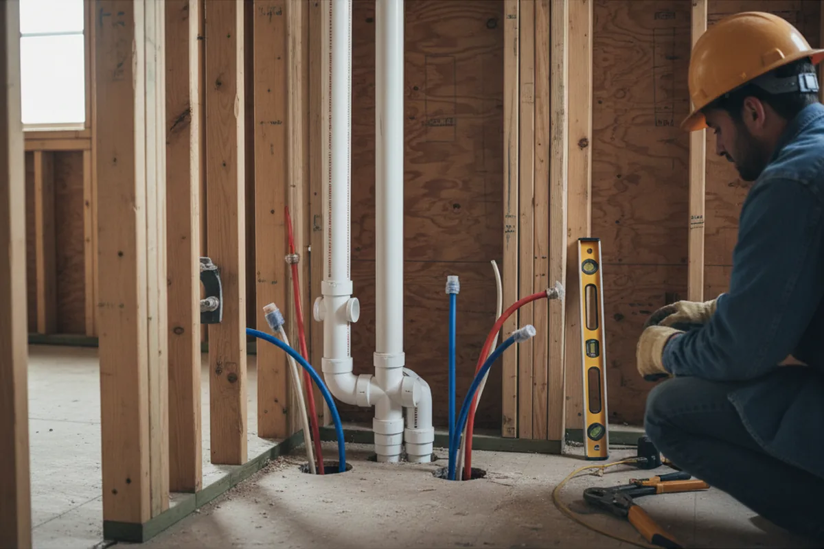 Drain and supply rough-in during Leak Detection in Roxbury